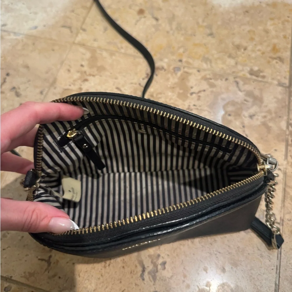 kate spade black saffiano crossbody with chain detail